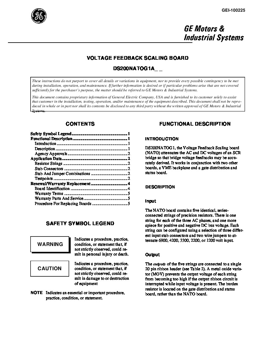 First Page Image of DS200NATOG1A GEI-100225 Voltage Feedback Scaling Board.pdf